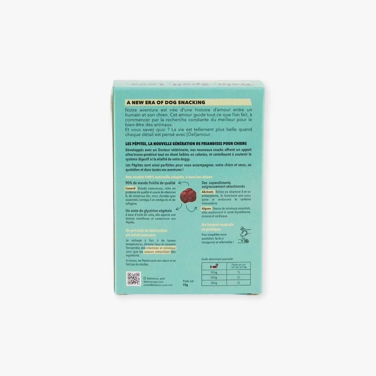 Packaging verso des pépites pour chien au chien delamour