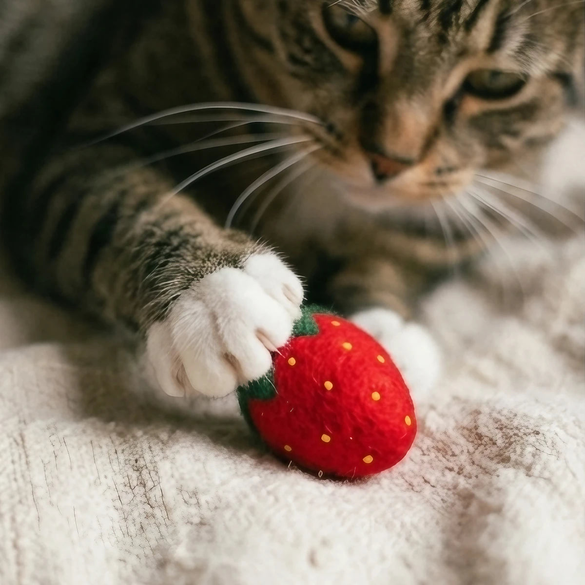 Jouet pour chat en laine feutrée Fraises