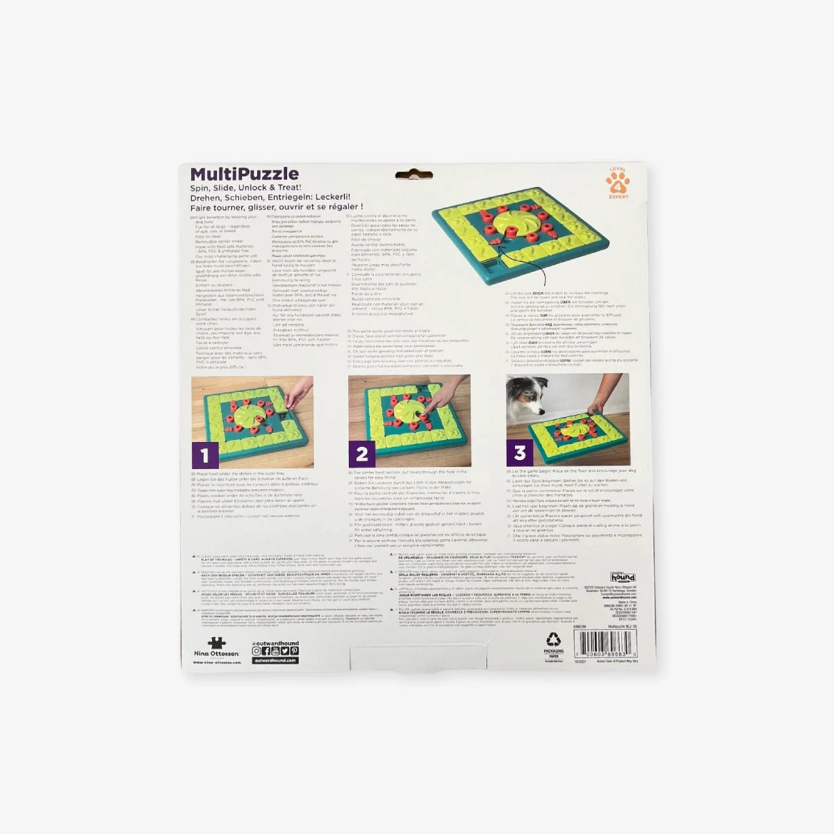packaging verso jeu d'intelligence pour chien multipuzzle nina ottosson